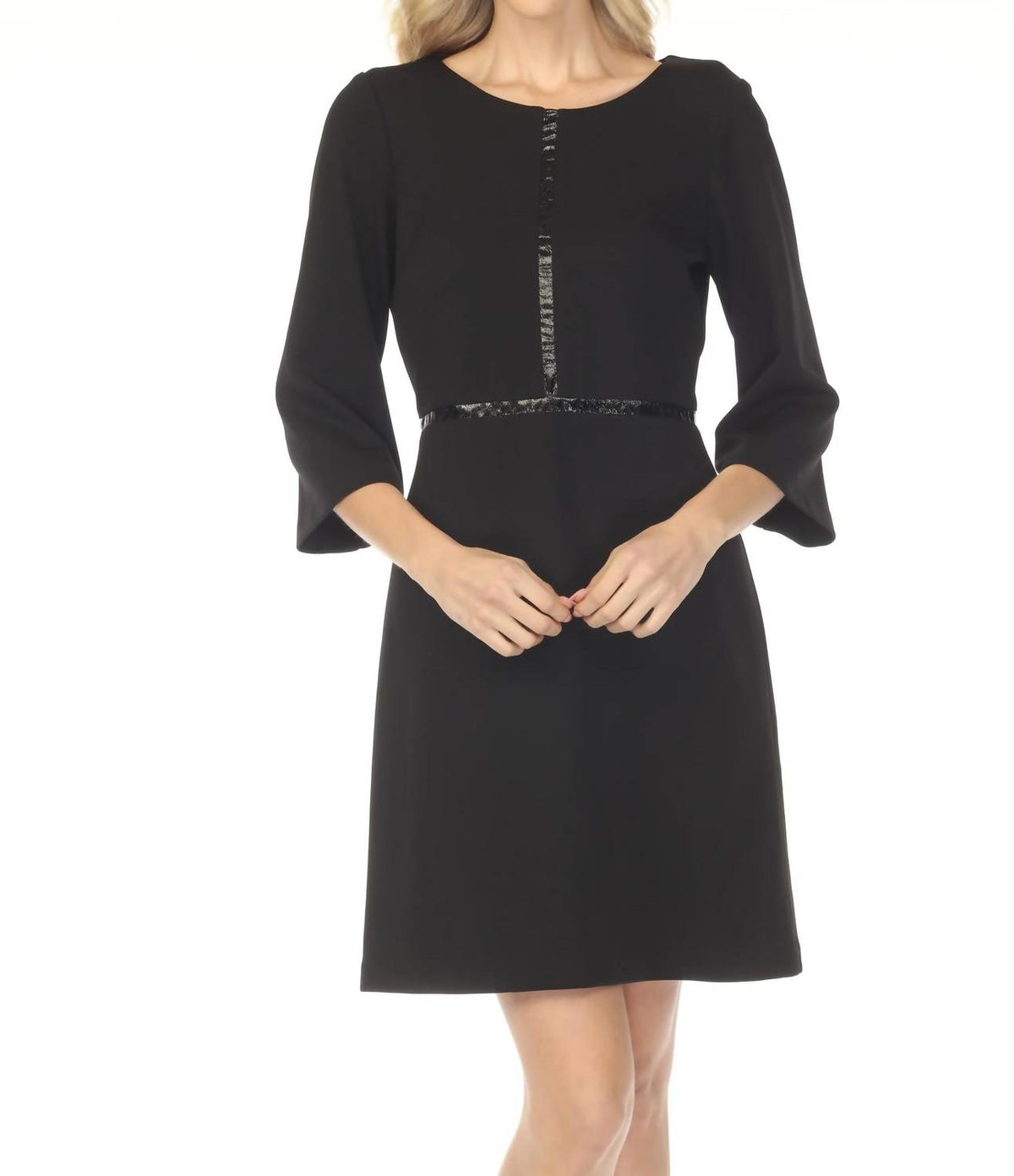 Joseph Ribkoff - Faux Leather Trim 3/4 Sleeve Mini Dress