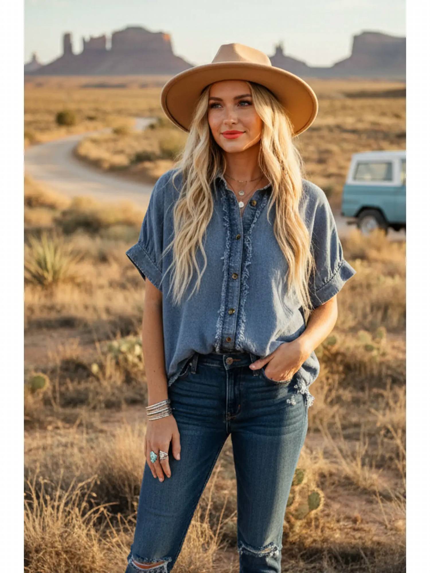 Sewn And Seen - Frayed Trim Button Top