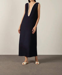 Adriana Degreas - Bicolor Deep V Neck Maxi Dress