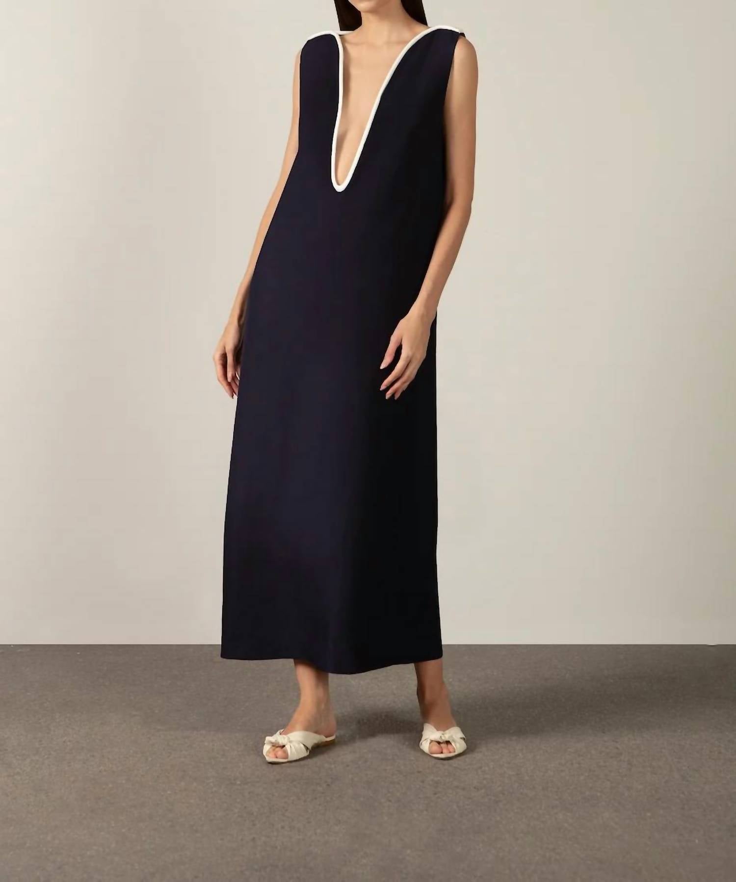 Adriana Degreas - Bicolor Deep V Neck Maxi Dress