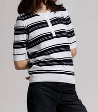 Minnie Rose - Striped Short Sleeve Henley Shirt