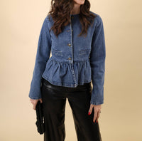 STEVE MADDEN Abigale Blazer in dark navy denim - women's jacket - detail view