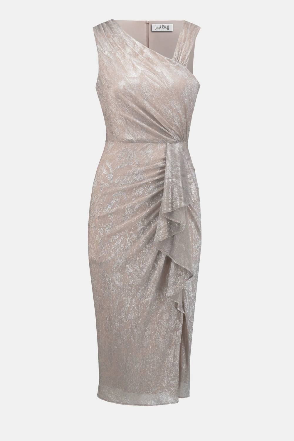 Joseph Ribkoff - Foiled Plissé Novelty Knit Midi Sheath Dress