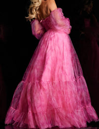 Jovani - Print Long Sleeve A-line Gown