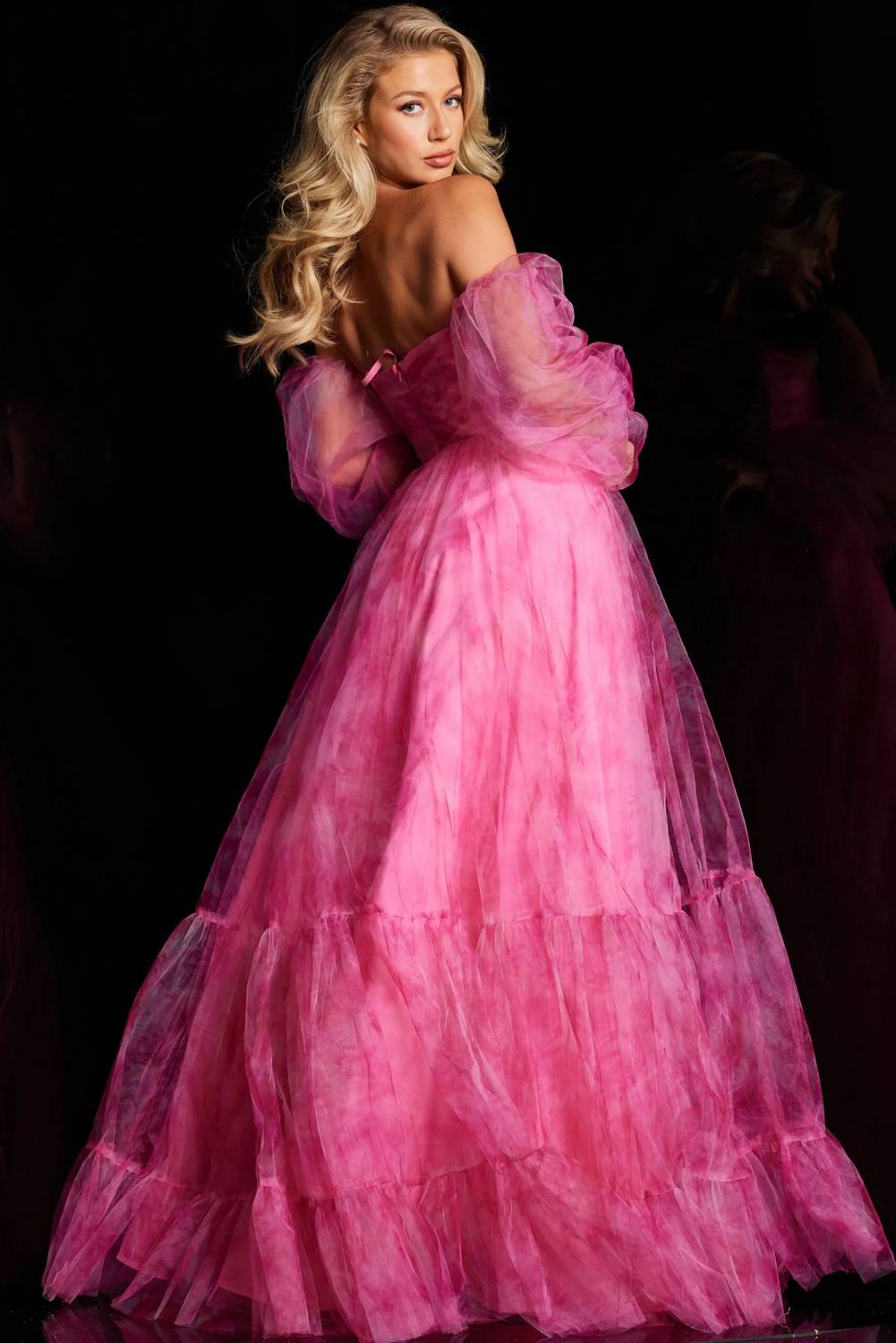 Jovani - Print Long Sleeve A-line Gown
