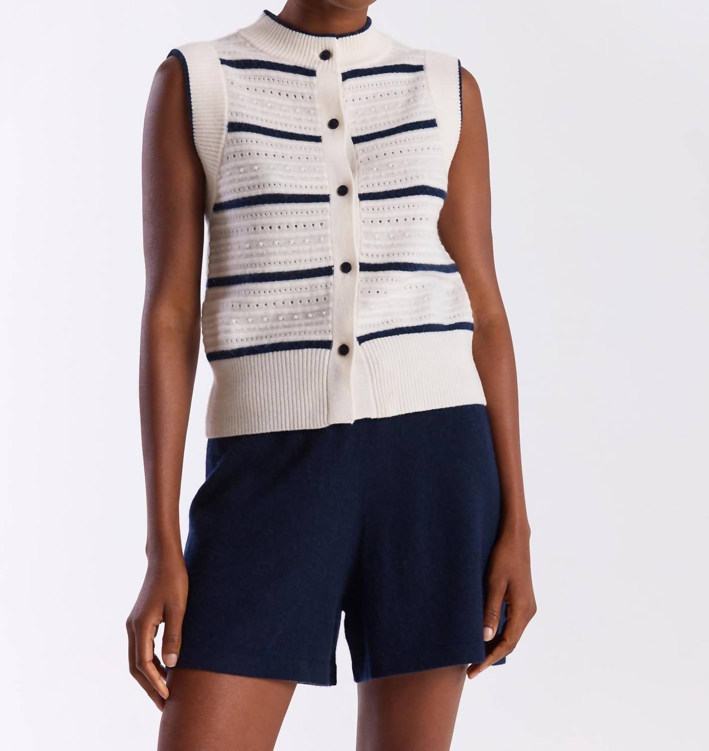 Brodie Cashmere Taylor Cashmere Tank Top in navy white - women's tank top