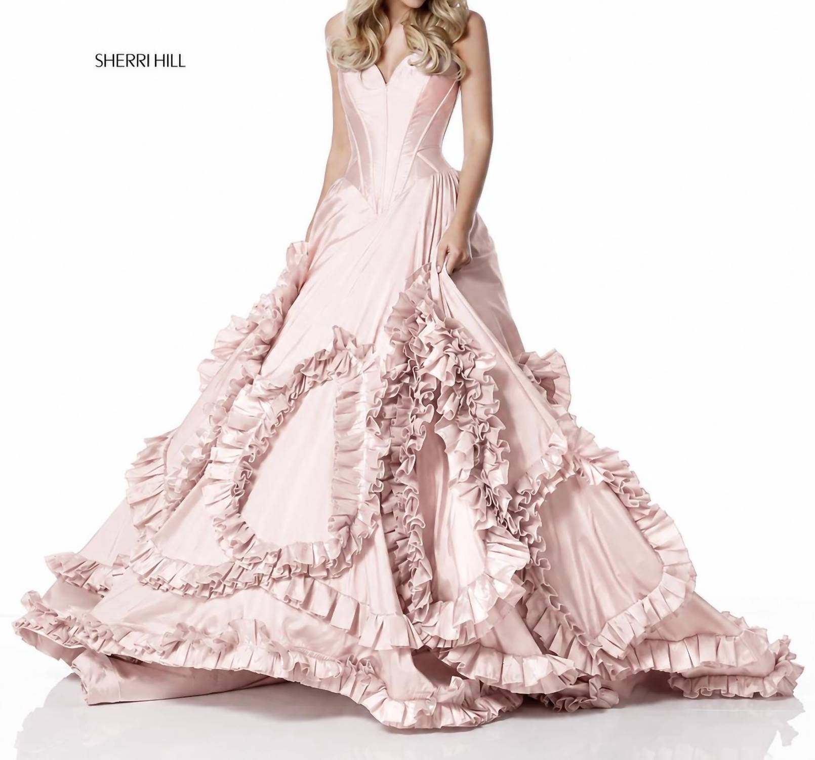 Sherri Hill Strapless Ruffle Ball Gown in pink - women's dress