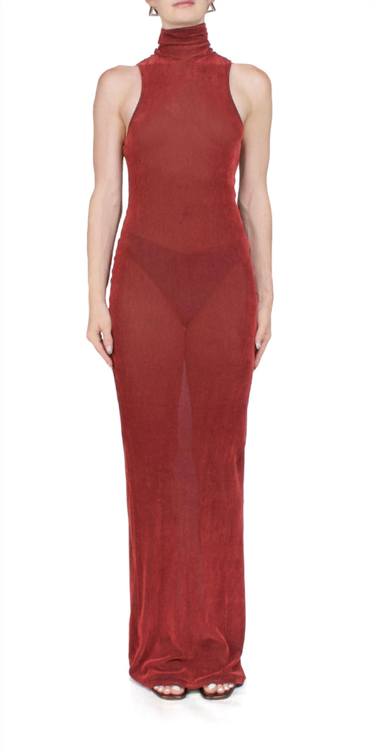 Priscavera - Velvet Mesh Turtleneck Maxi Dress