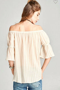 Oddy - Off-The-Shoulder Striped Cotton Blouse