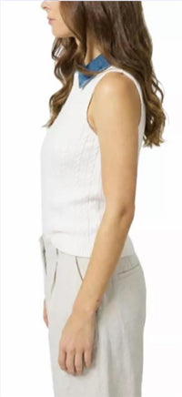 Central Park West - Serena Mixed Stitch Denim Collar Shell Tank