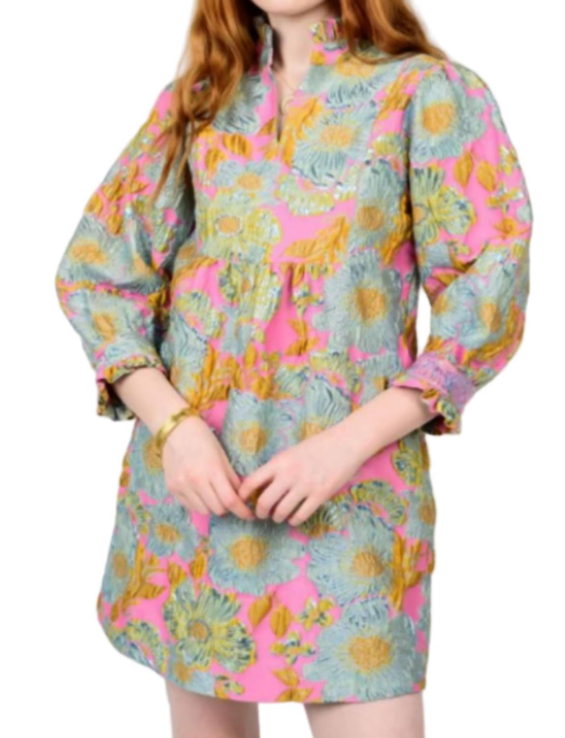 Uncle Frank - Fran Brocade Ruffled Trim Designer Line Dress