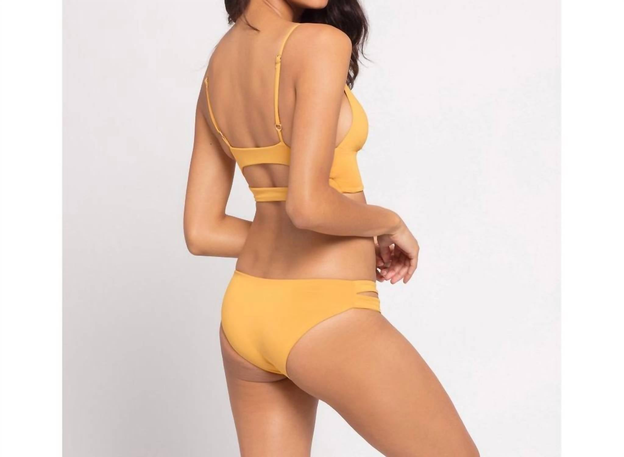 L*SPACE Solid Olivia Bikini Top in sunshine gold - women's swimwear - detail view