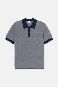CLOSED Mens Striped Linen Blend Polo Shirt in smokey blue - men's t-shirt - view 4
