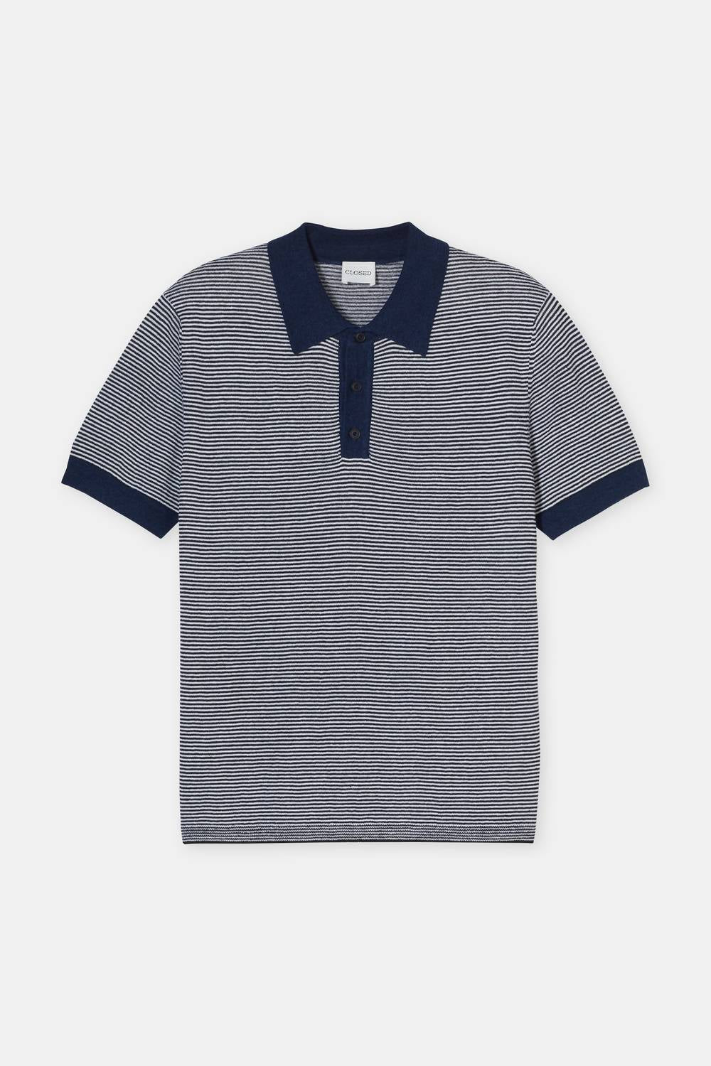 CLOSED Mens Striped Linen Blend Polo Shirt in smokey blue - men's t-shirt - view 4