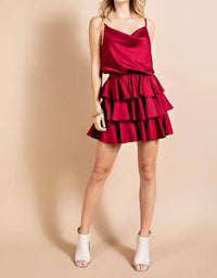 Ee:Some - Cowl Neck Ruffled Bottom Mini Dress