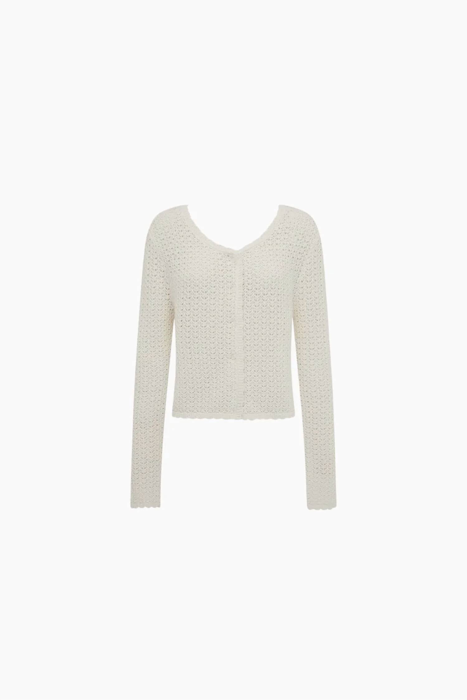Peony - Pointelle Crewneck Cardigan