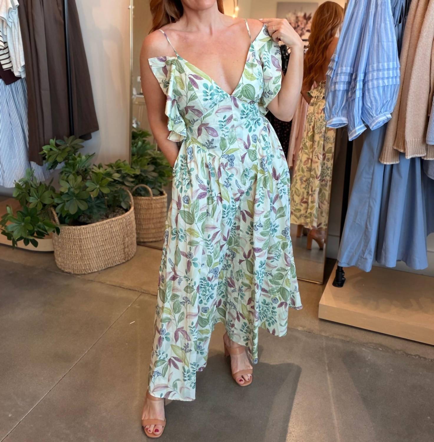 Heyson Audry Floral Ruffle Maxi Statement Dress in green - women's dress