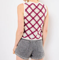 Suncoo Perida Crochet Tank Top in prune and cream - women's tank top - detail view
