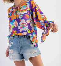 Easel - Floral Mirabelle Satin Blouse