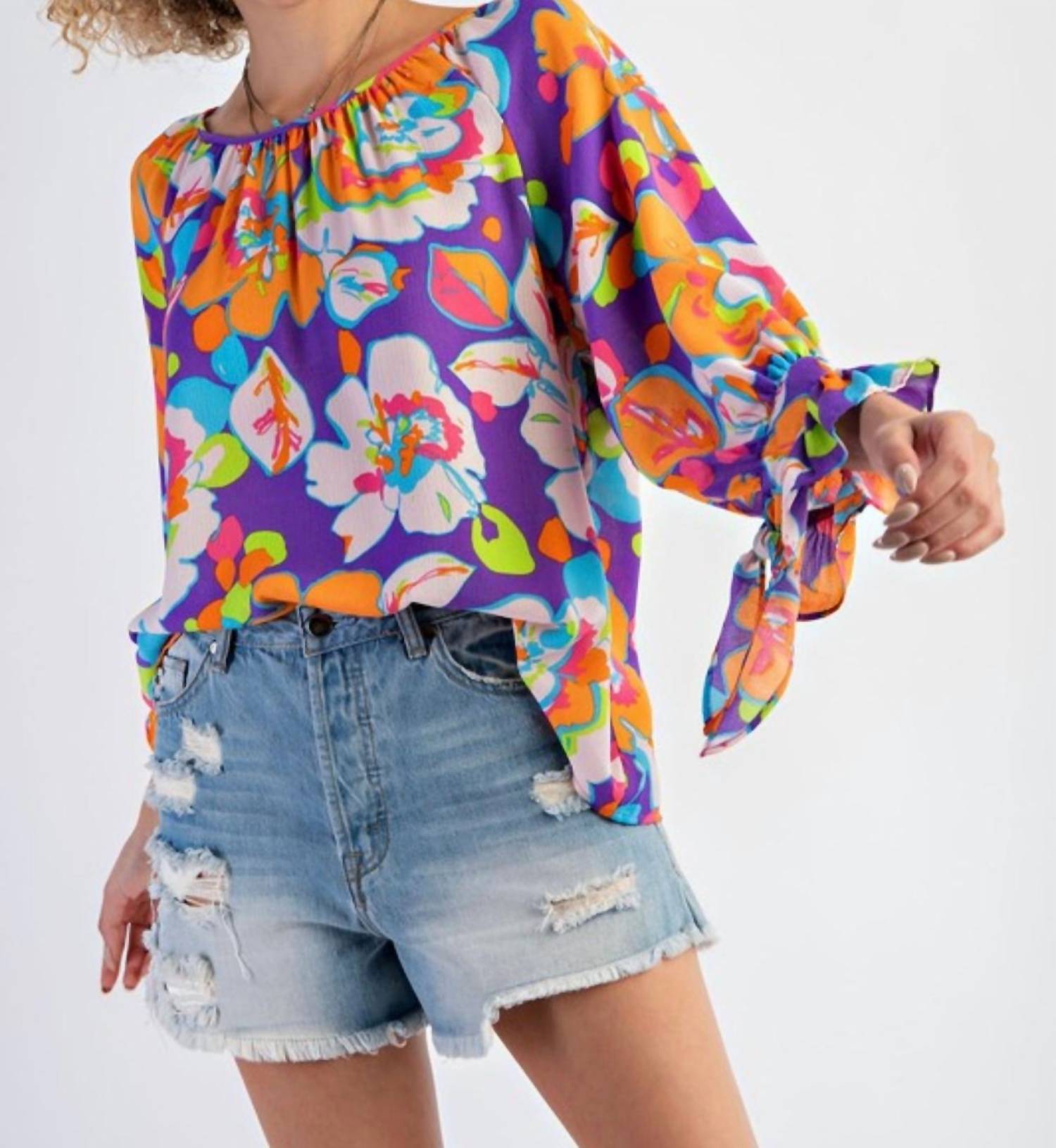 Easel - Floral Mirabelle Satin Blouse