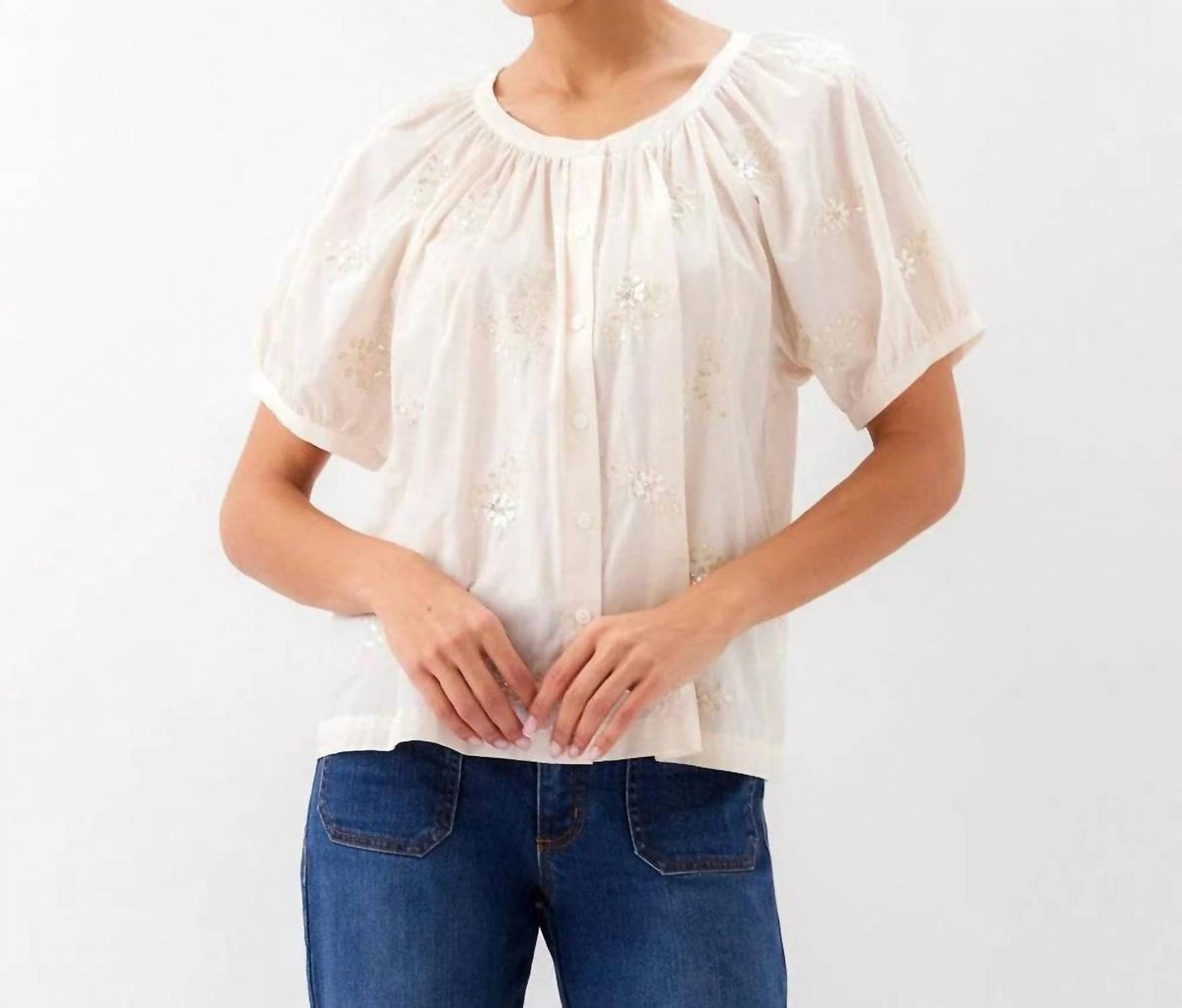 Karen Kane - Short Sleeve Embroidered Peasant Top