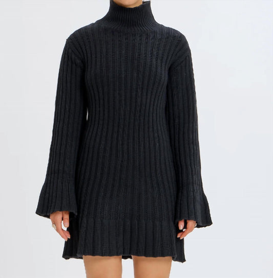 Something Navy - Ribbed Turtleneck Sweater Mini Dress