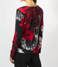 Joseph Ribkoff - Floral Print Boat Neck Long Sleeves Fitted Top