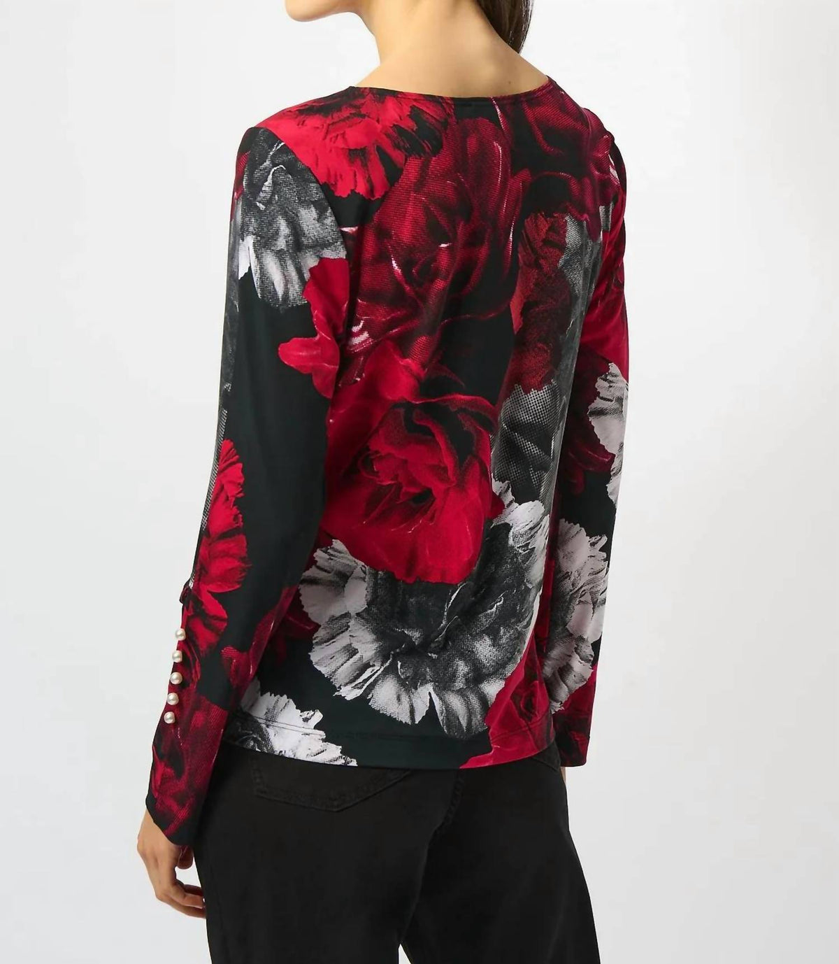 Joseph Ribkoff - Floral Print Boat Neck Long Sleeves Fitted Top
