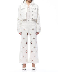 Bayeas - Eyelet And Pearl Embellished High Rise Straight Jeans