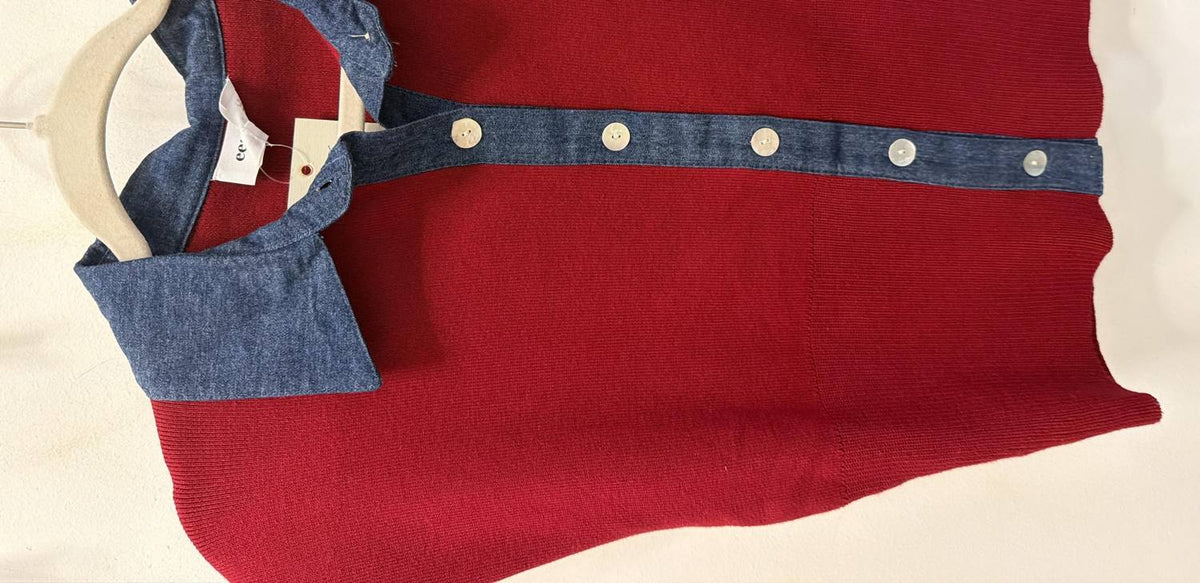 Ee:Some - Denim Contrast Knit Top