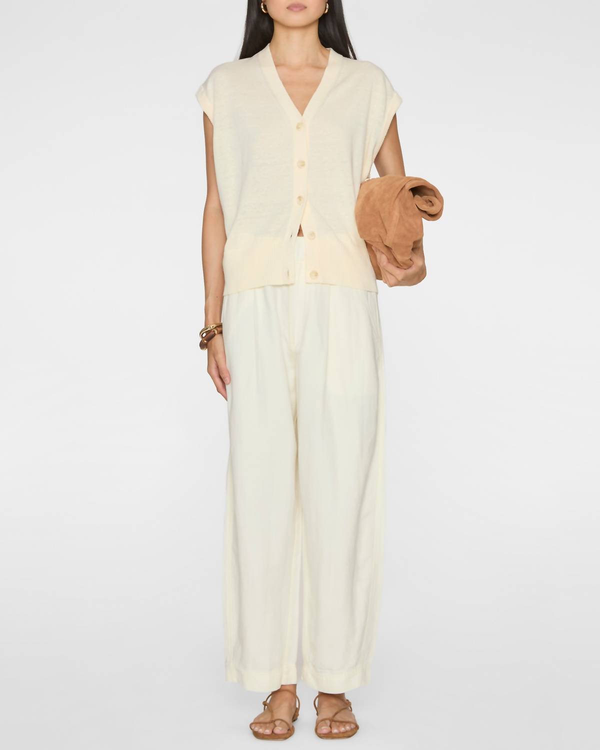 APIECE APART Fine Weight Cropped Vest in cream 3 - women's jacket