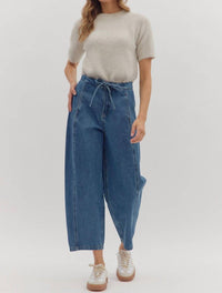 entro High Waist Drawstring Pants in blue - women's jeans