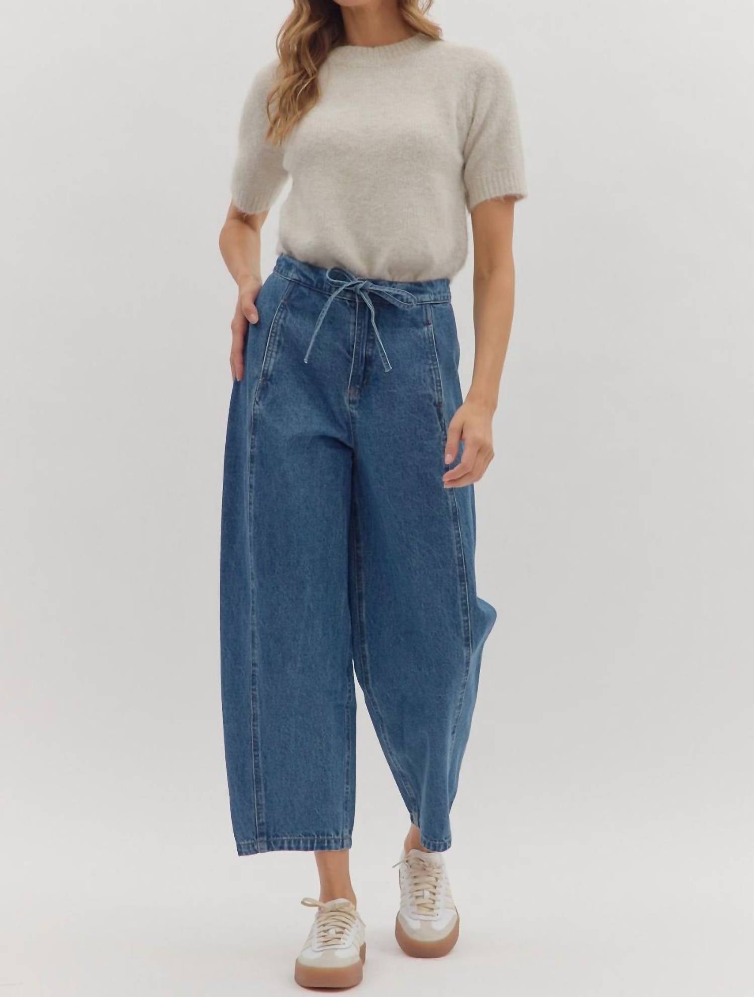 entro High Waist Drawstring Pants in blue - women's jeans