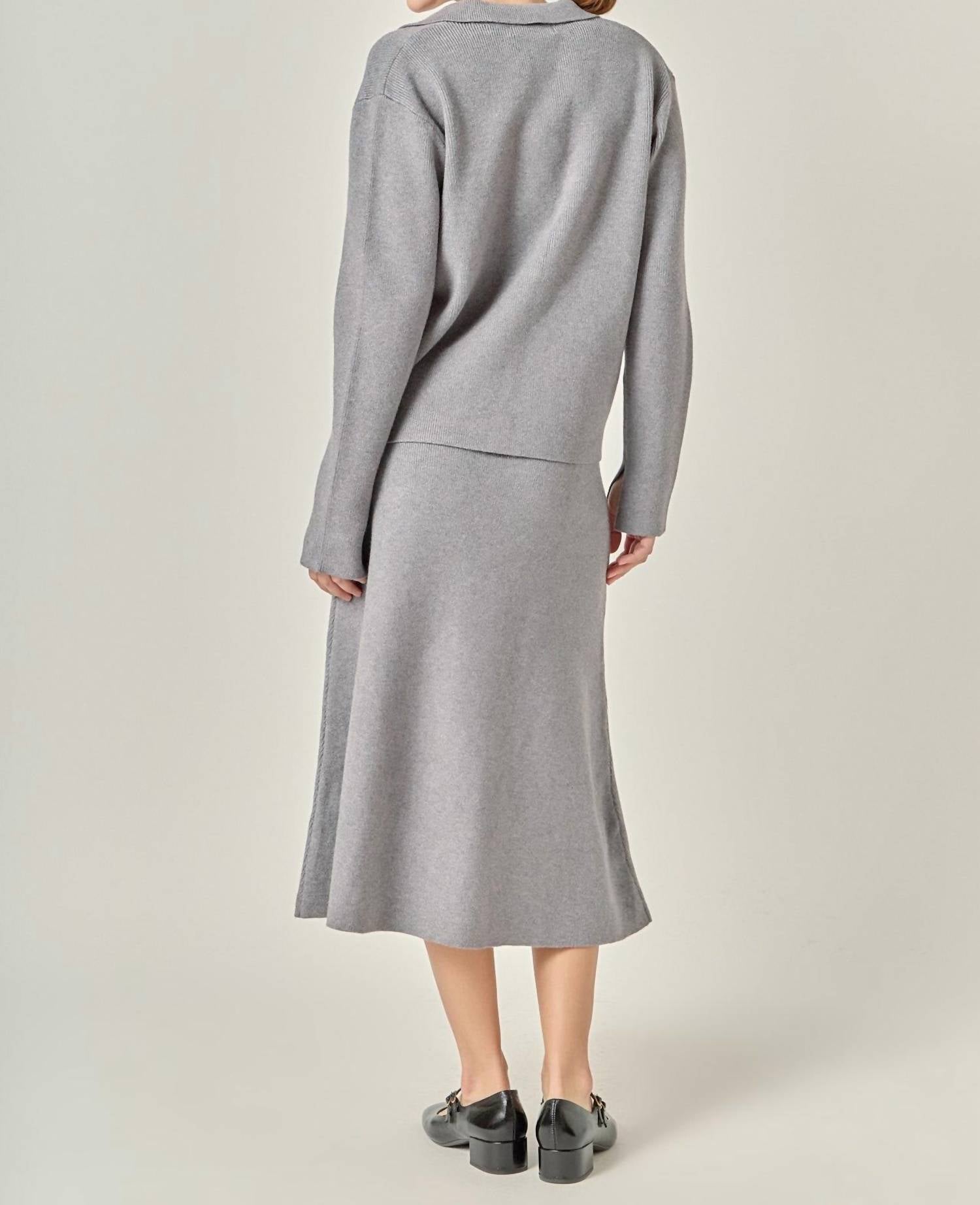 English Factory Knit Midi Skirt in grey - women's skirt - detail view