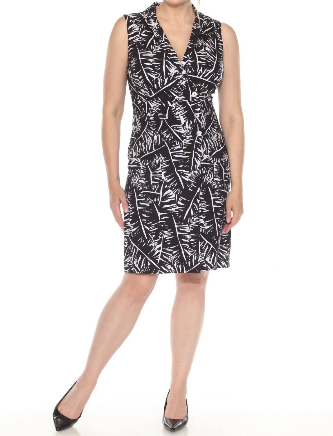 Joseph Ribkoff - Leaf Print Sleeveless A-line Dress