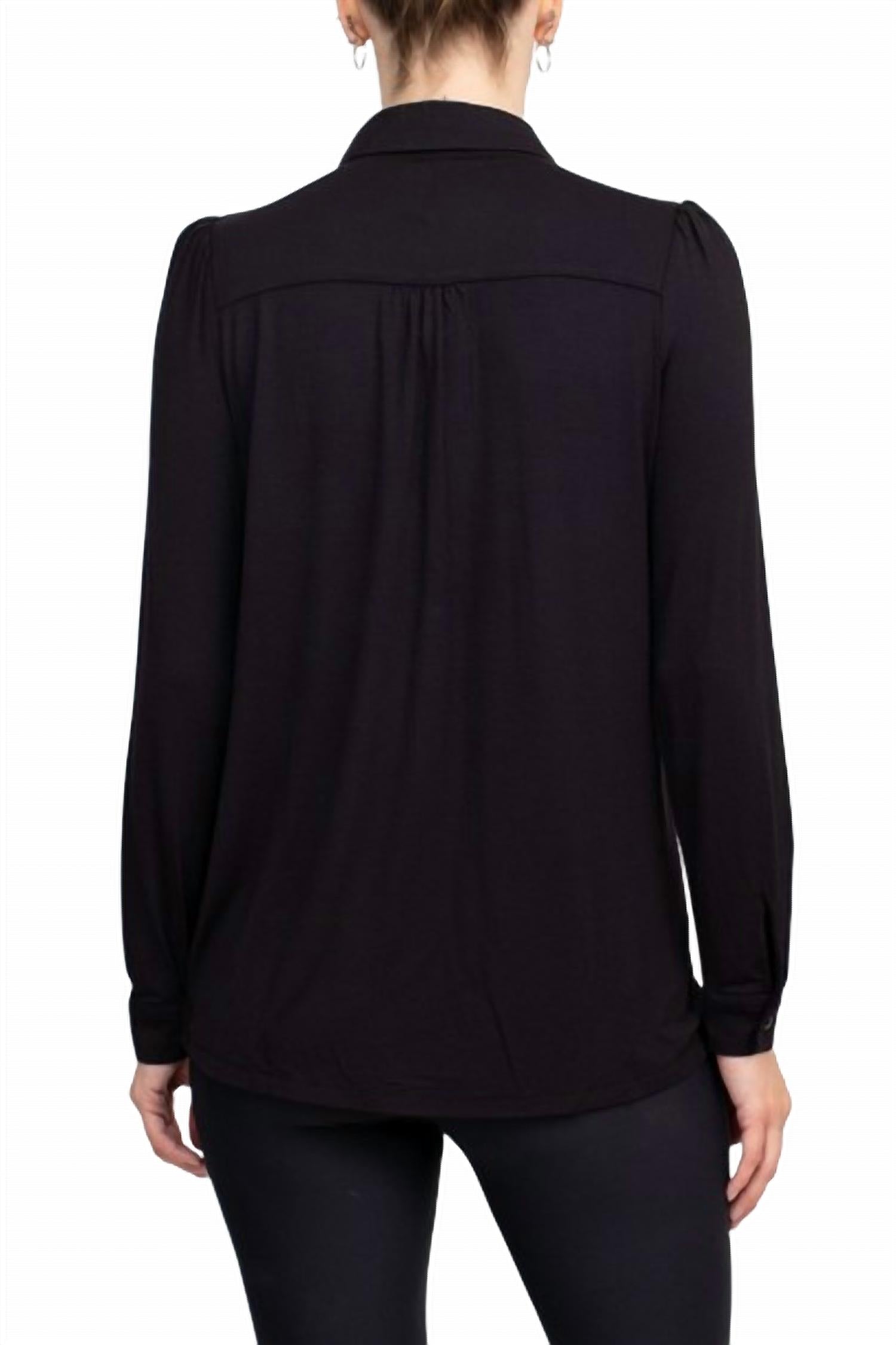 T Tahari - Collar Neck Cuff Button Detail Blouse