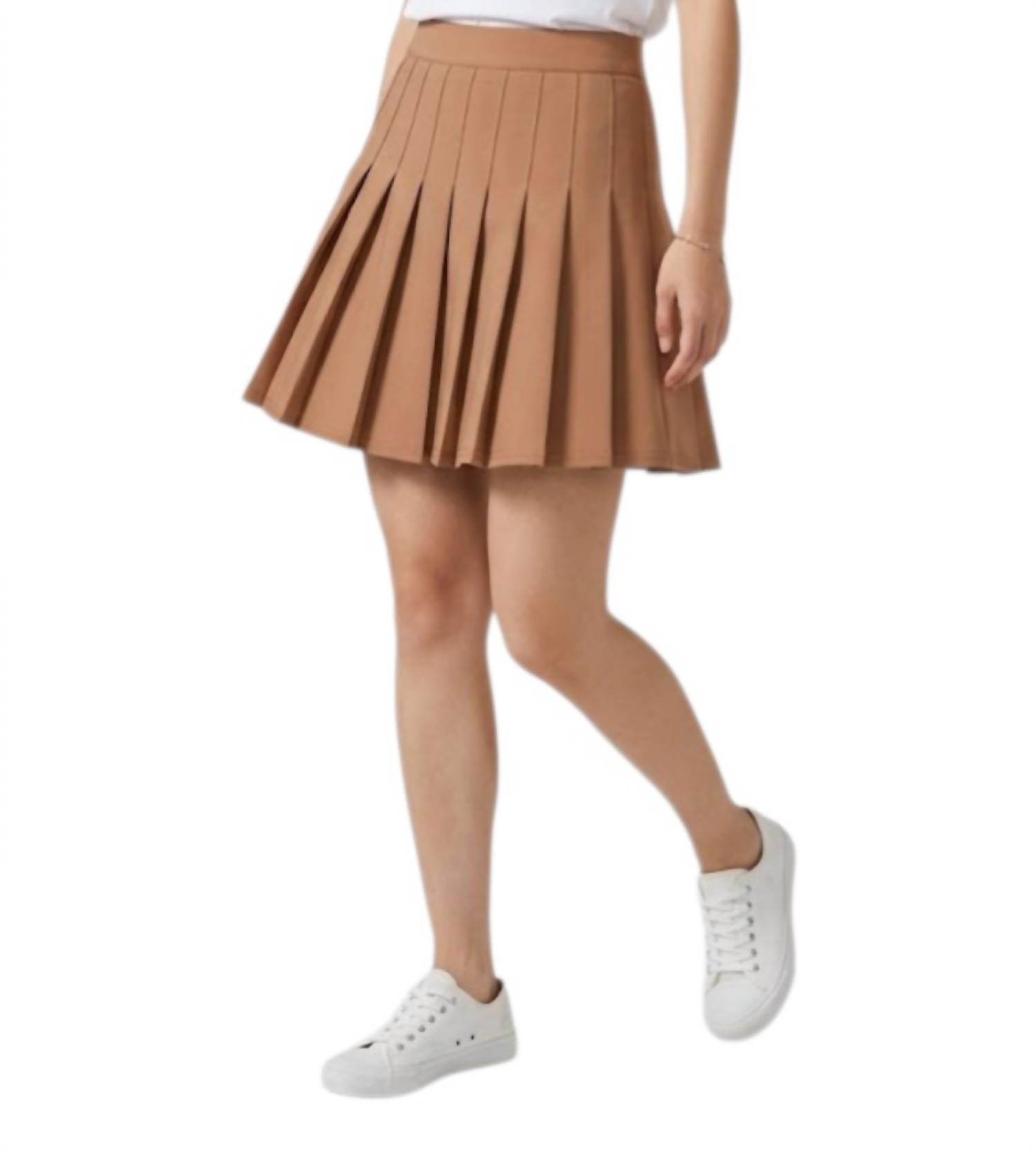 FANTASTIC FAWN Stretch Fabric Pleated Skort in camel - women's skirt