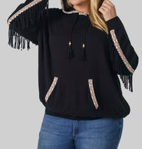 Minnie Rose - Cotton Cashmere Embroidered Fringe Hoodie - Plus