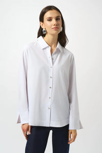 Joseph Ribkoff - Poplin Button-front Back Slit 3/4 Sleeves Top