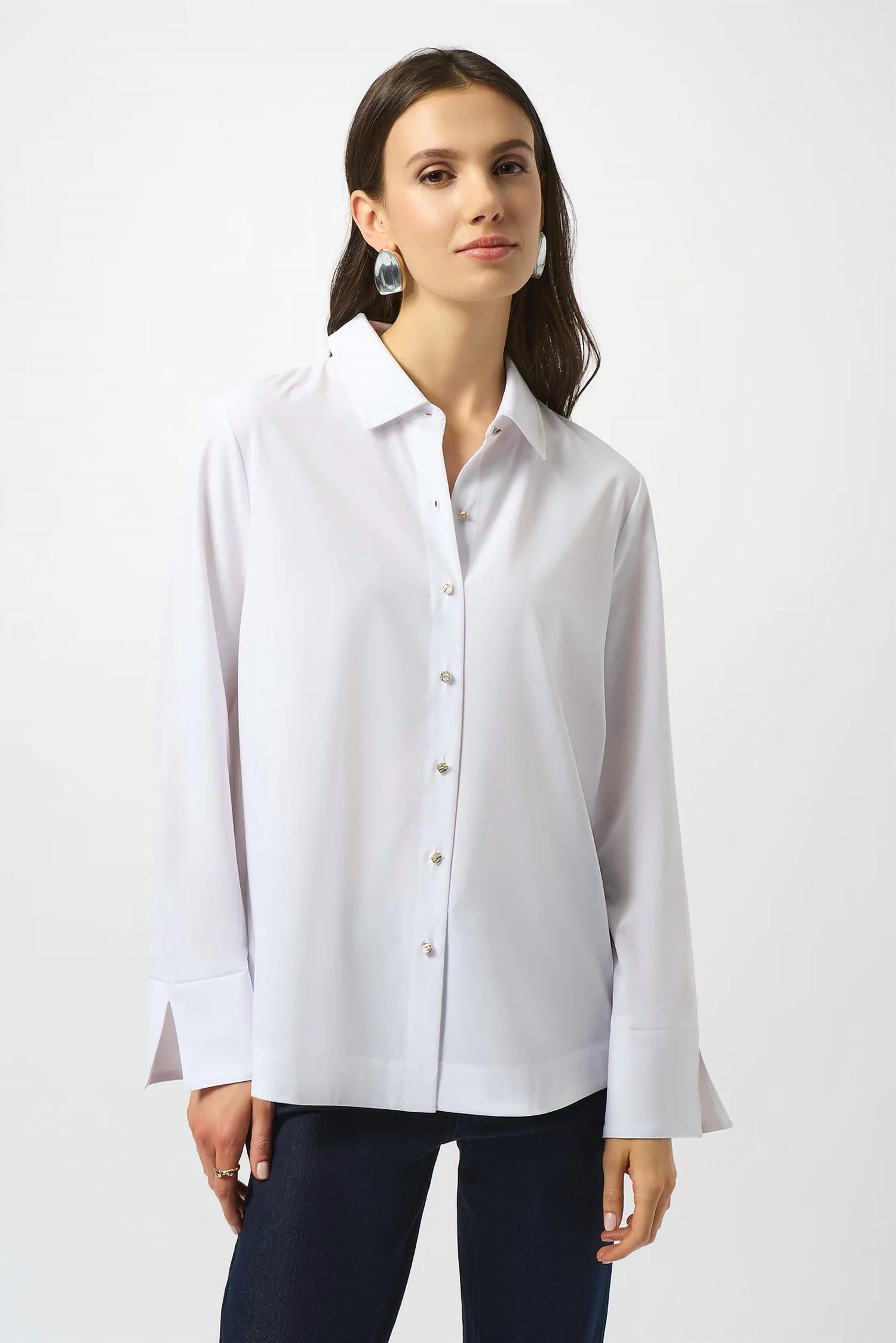 Joseph Ribkoff - Poplin Button-front Back Slit 3/4 Sleeves Top