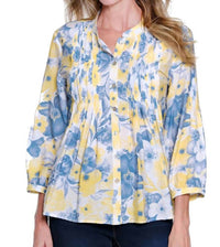 Multiples - Button Cuff 3/4 Sleeve Band Collar Shirt
