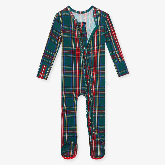 Posh Peanut - Kids Tartan Plaid Footed Ruffle One-piece Footie