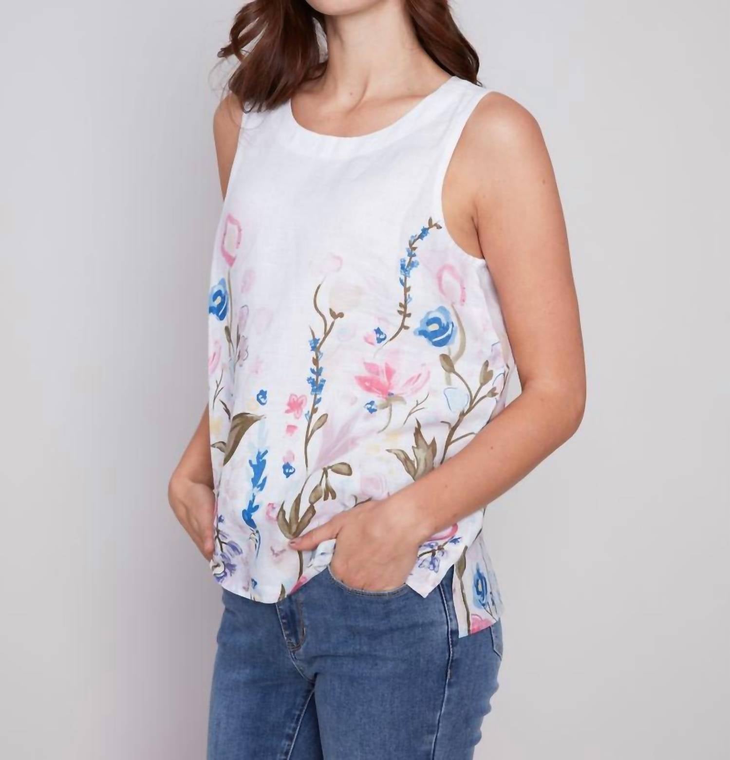 Charlie B - Pastel Border Linen Top