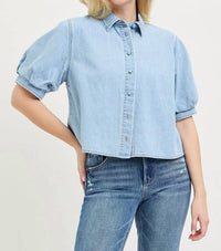 Risen - Denim Puff Top