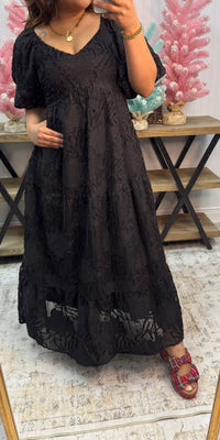 Polagram - Textured Tiered Puff Sleeve Midi Dress