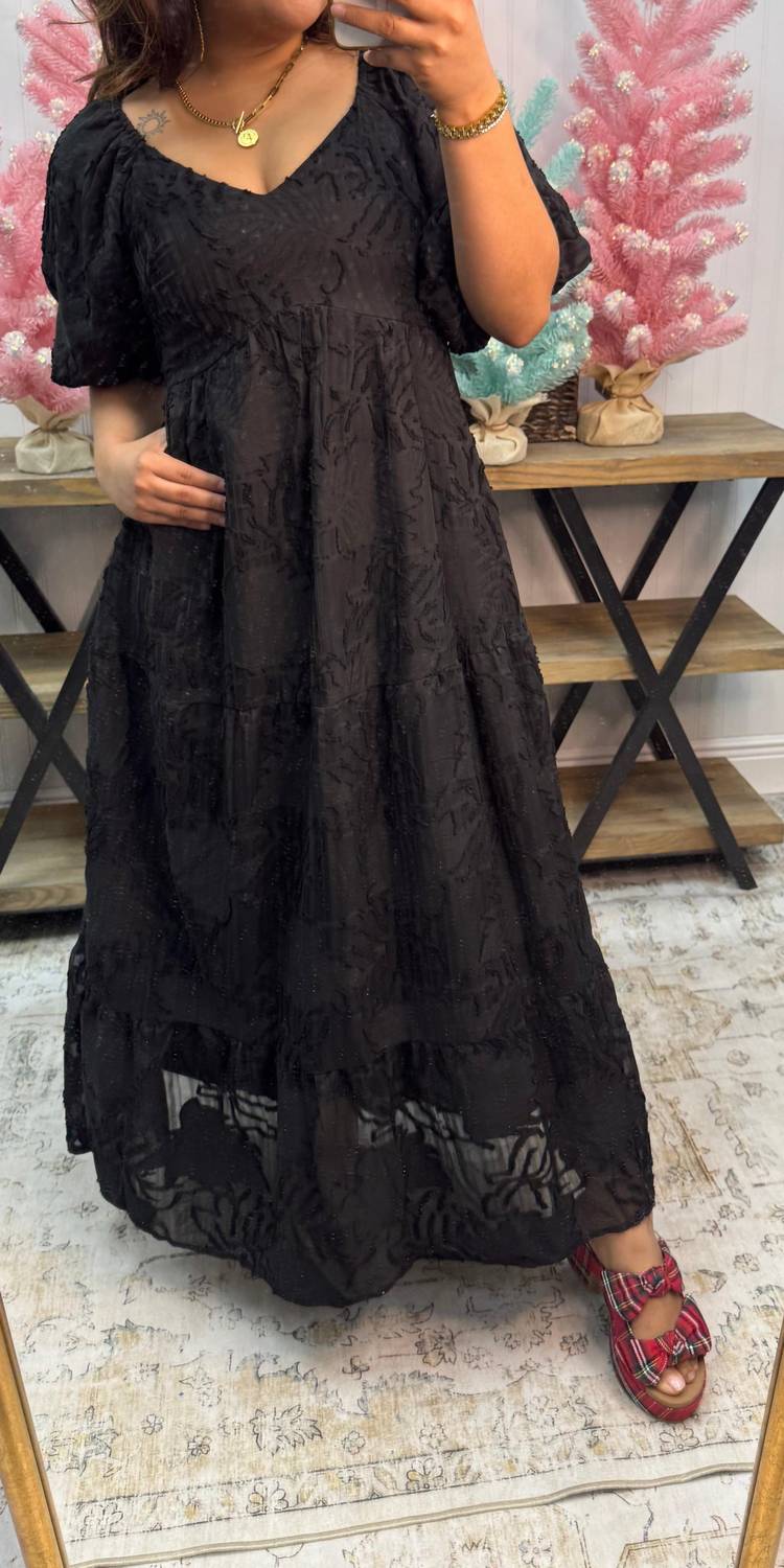 Polagram - Textured Tiered Puff Sleeve Midi Dress