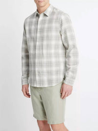 Vince Linen Long Sleeve Shirt in dried cactus - men's shirt - detail view
