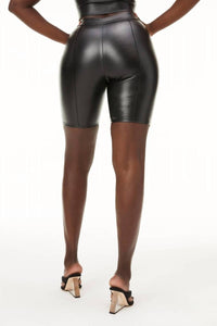 GOOD AMERICAN Leather Bike Short in black - women's shorts - detail view