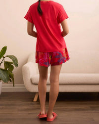 Tribal - Short Sleeve Frill V-neck Top With Ladder Tape