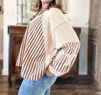 Pol - Oversized Striped Balloon Sleeve Top